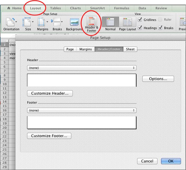 How to change footer in excel